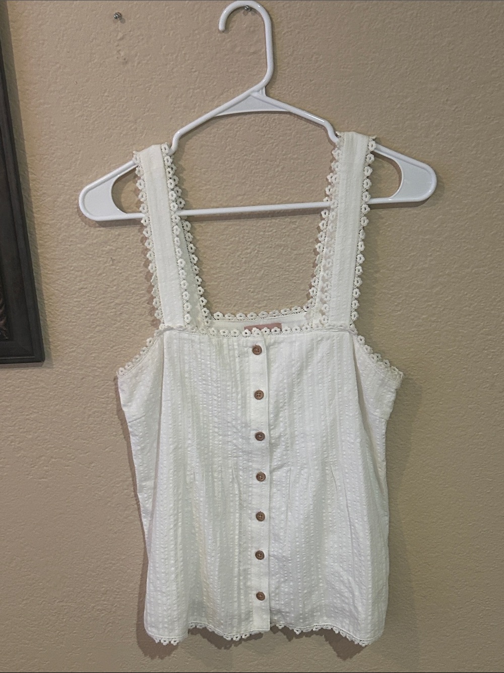 Show Me Your Mumu White Lace Trim Button Front Tank Top Cottagecore XS